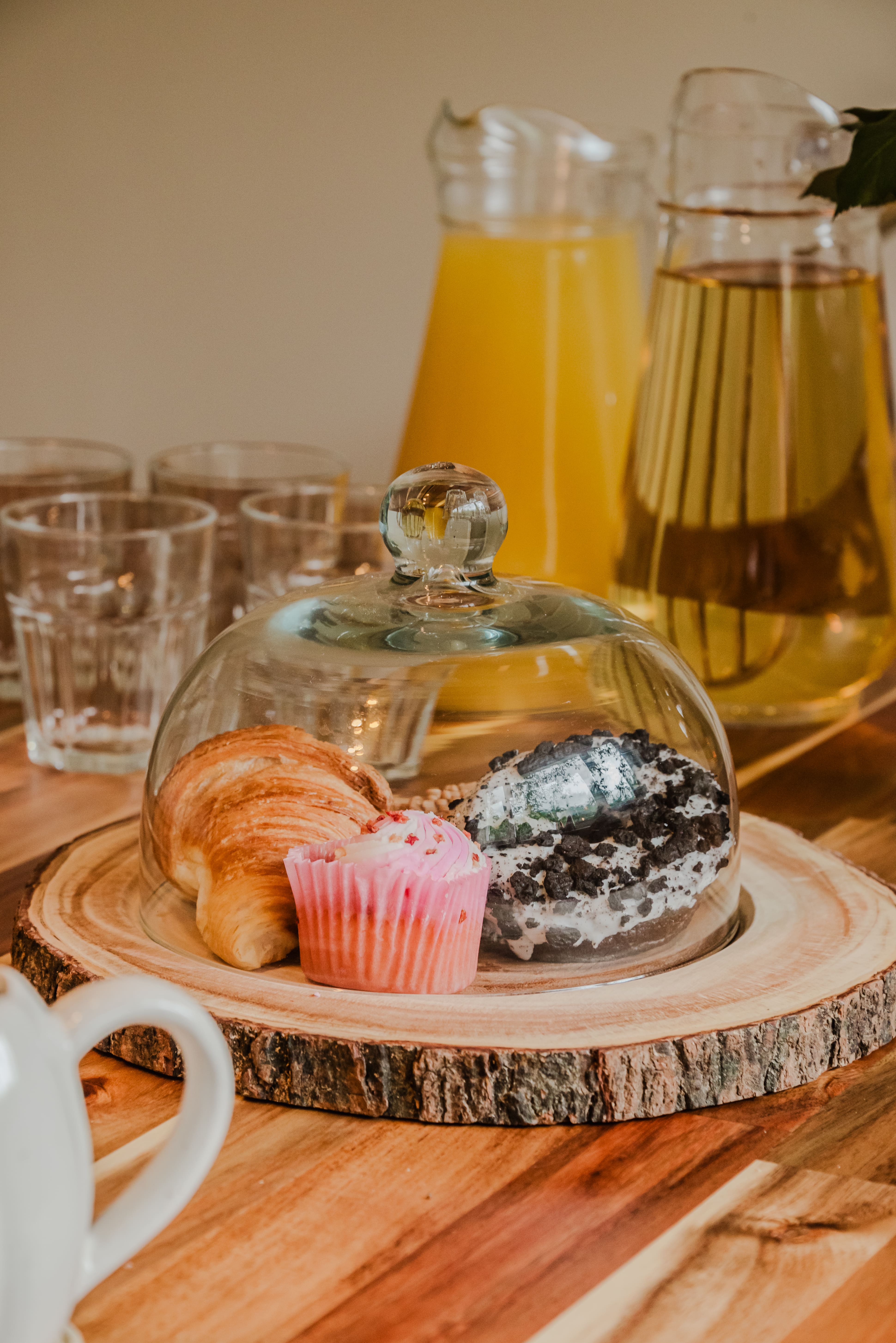 Kitchen table with pastries and drinks